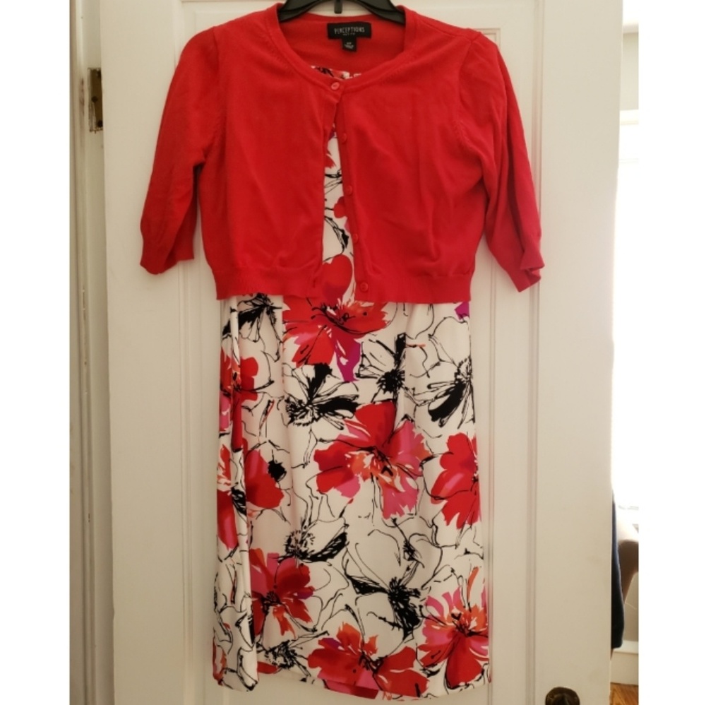 Perceptions Petite Floral Dress Size 12P w/Sweater